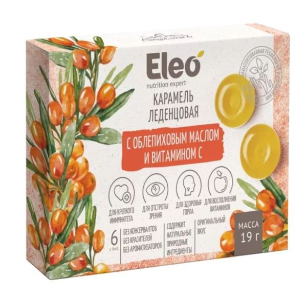 Изображение товара Карамель леденцовая Eleo с Облепиховым маслом и Витамином C №6 Карамель леденцовая Eleo с Облепиховым маслом и Витамином C №6 фотография